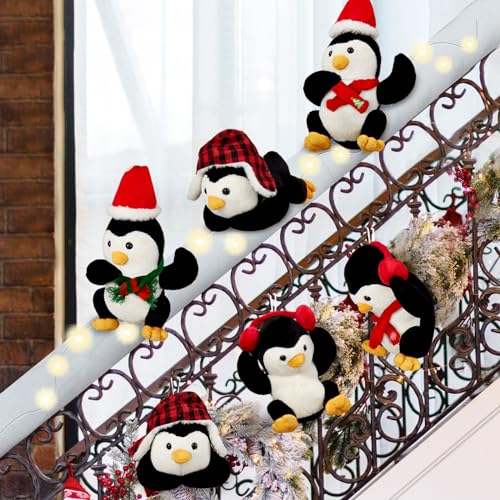 Christmas Penguin Staircase Decor Set with Plush Penguins & LED Lights - Variation 28