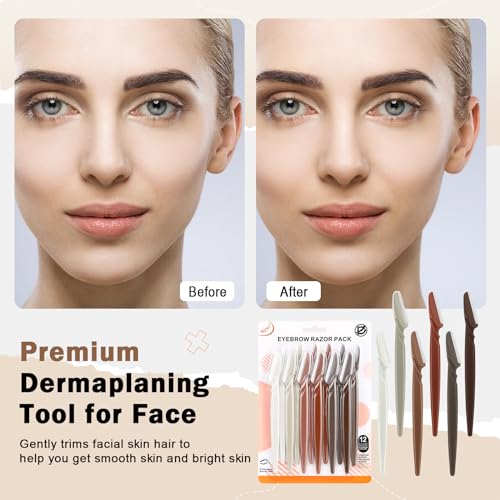 Dermaplane Razor for Women Face - 12 Pack Facial Hair Removal & Eyebrow Shaper