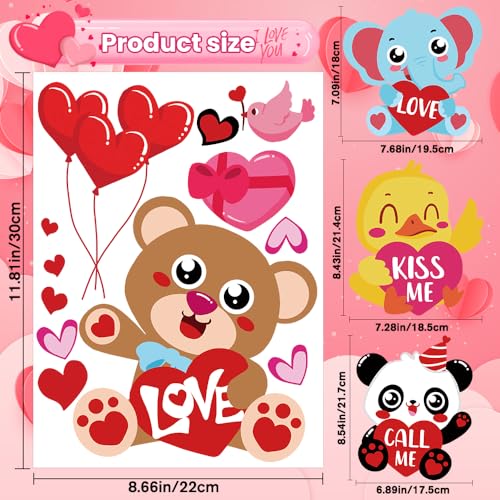 DULEFUN 9 Sheets Valentine's Day Window Clings - Double-Sided Animal Love Hearts