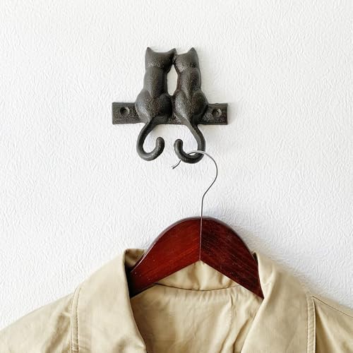 Rustic Cast Iron Cat Wall Hook - Heavy Duty Decorative Coat & Key Hanger