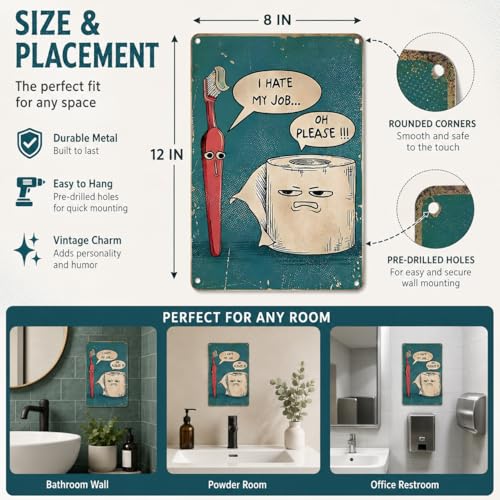 Funny Bathroom Metal Sign - Blue Toothbrush Humor Wall Art 8x12