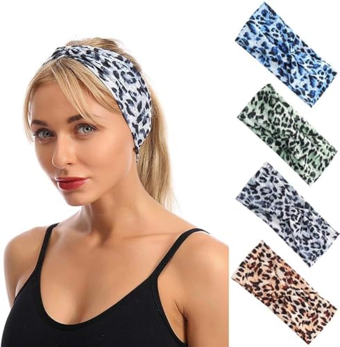 HODASHI Leopard Print Cross Elastic Headband - Blue Large
