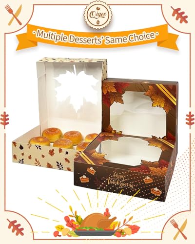 Thanksgiving Cookie Gift Boxes with Window - 10x10x2.5 Inch, 30 Pack