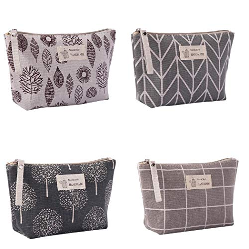 Large Capacity Cotton Linen Travel Makeup Bag & Toiletry Pouch Grey