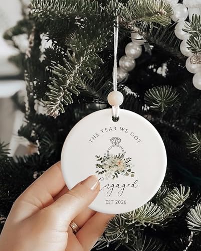 First Christmas Engaged Ornament 2026 - Wedding Keepsake Ceramic Decoration - Variation of Engaged Ornament 2026