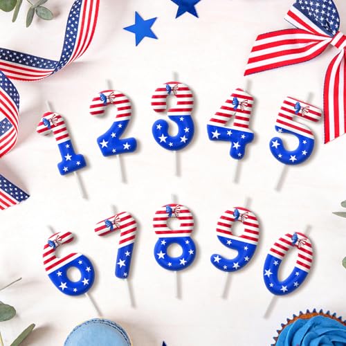 Stars and Stripes Birthday Number Candles - Red White Blue Cake Toppers