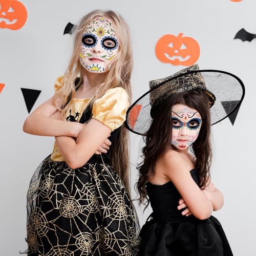 Day of the Dead Temporary Face Tattoos - 21 Sheets Halloween Makeup Stickers
