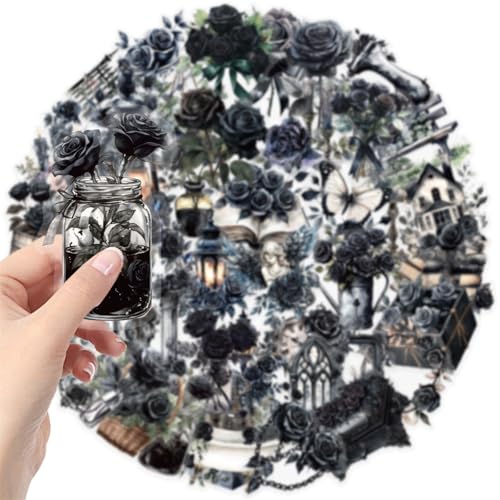 50 Black Rose Stickers - Waterproof Decals for Scrapbooking & Crafts