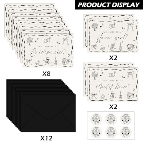 Whaline 12 Pcs Bridesmaid Proposal Cards Set with Envelopes