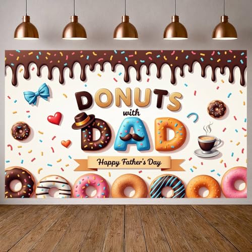 Happy Father's Day Banner - Donuts with Dad Backdrop 70.8x43.3in