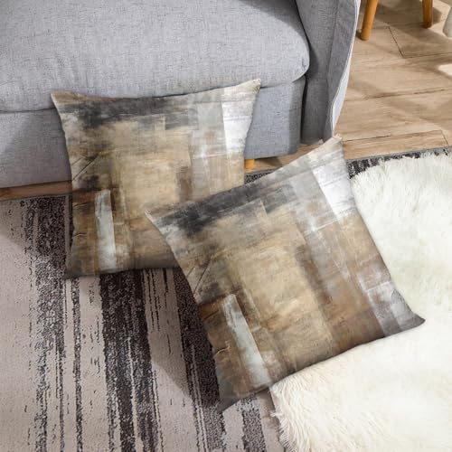Britimes Set of 2 Grey Brown Beige 18x18 Inch Velvet Throw Pillow Covers
