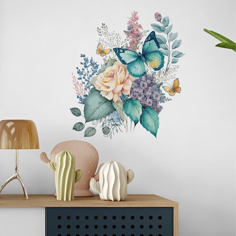 Peony Butterflies Toilet Lid Decals - 2-Piece Waterproof Set