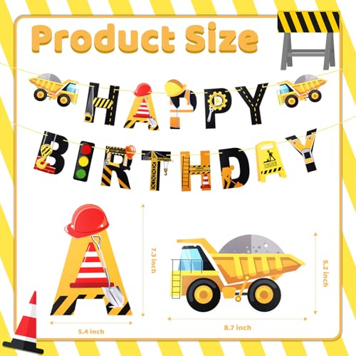 Galaton 21-Piece Construction Birthday Party Decorations Kit with Banner and Hanging Swirls