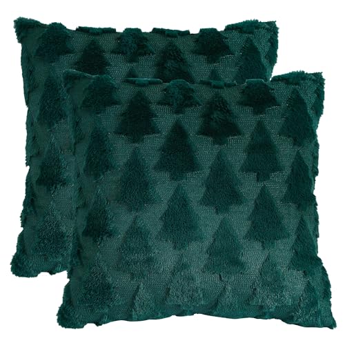 Tosleo Christmas Tree Throw Pillow Covers, Soft Faux Fleece, 18x18, Set of 2