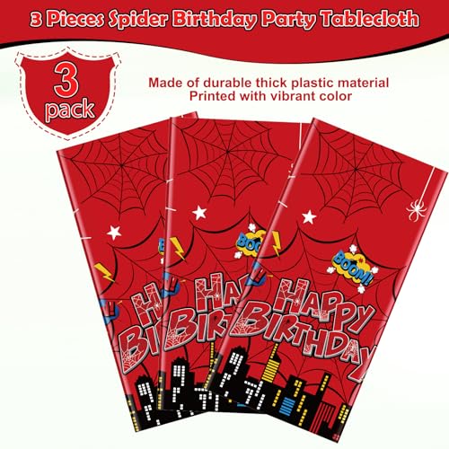 3Pcs Red Spider Birthday Party Tablecloths, 54x108 Disposable Covers