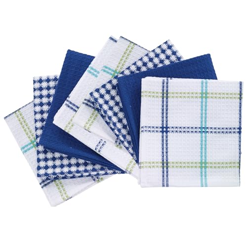 T-Fal 100% Cotton Waffle Dish Cloths - 12"x13" Absorbent Kitchen Towels, 8-Pack