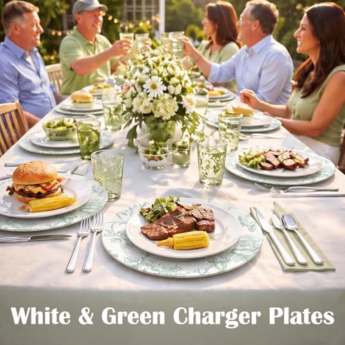 6 Pack 13-Inch Christmas Charger Plates Sage Green French Toile Decor