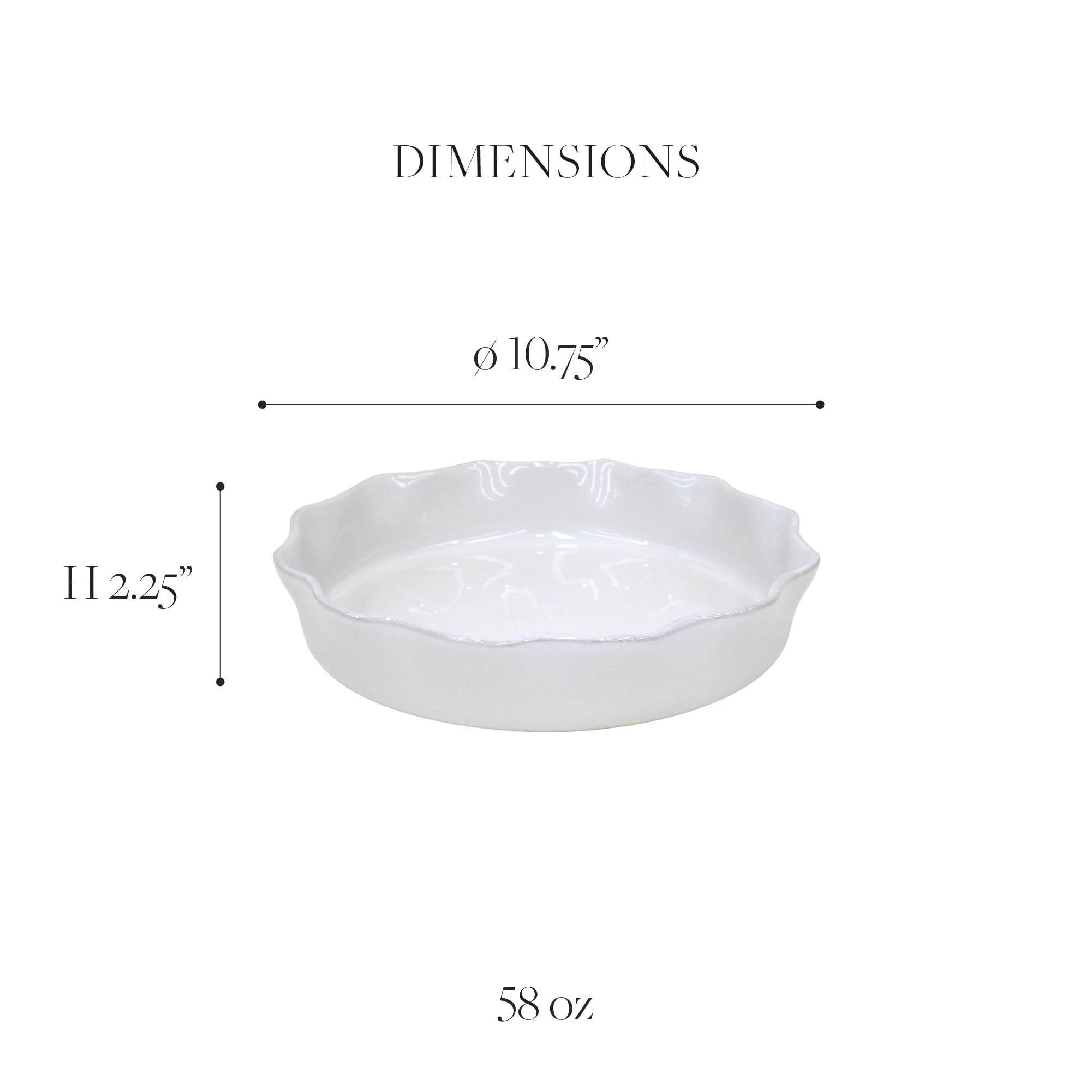 Casafina Ceramic Stoneware 11" Pie Dish - Cook & Host Collection, White | Microwave & Dishwasher Safe Dinnerware | Food Safe Glazing | Restaurant Quality Serveware