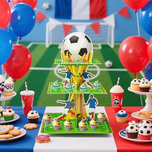 Soccer Cupcake Stand - 3 Tier Football Dessert Holder for Parties