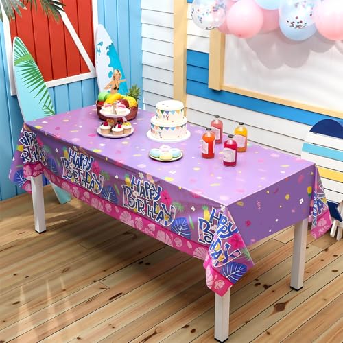 Hawaiian Birthday Party Tablecloths - 3 Pack, 54 x 108 in, Purple