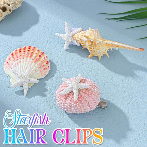Fashey Starfish and Seashell Hair Clips Metal Mermaid Hair Accessories Pack of 3