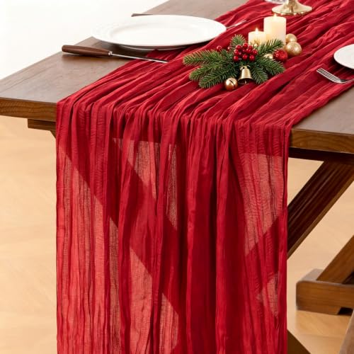 Red Cheesecloth Table Runner 6 Pack Fall Boho Christmas Rustic Decor