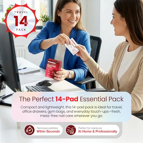 WGF Professional Non-Acetone Nail Polish Remover Pads, 14 Count Travel Wipes