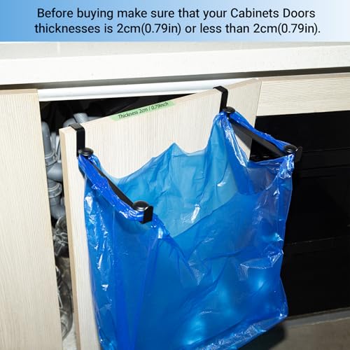 Black Trash Bag Holder for Kitchen Cabinets - Stainless Steel Hooks