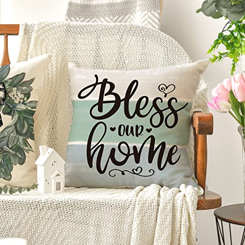 AVOIN colorlife 18x18 Inch Throw Pillow Covers - Blue Farmhouse Set of 4