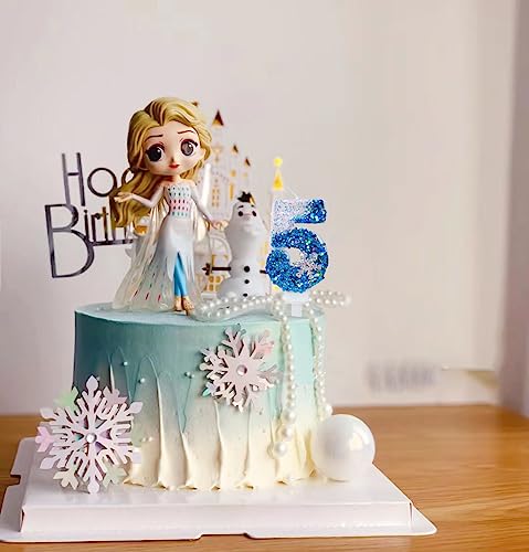 Blue Glitter Snowflake Birthday Number 2 Candle - Elegant Party Decor