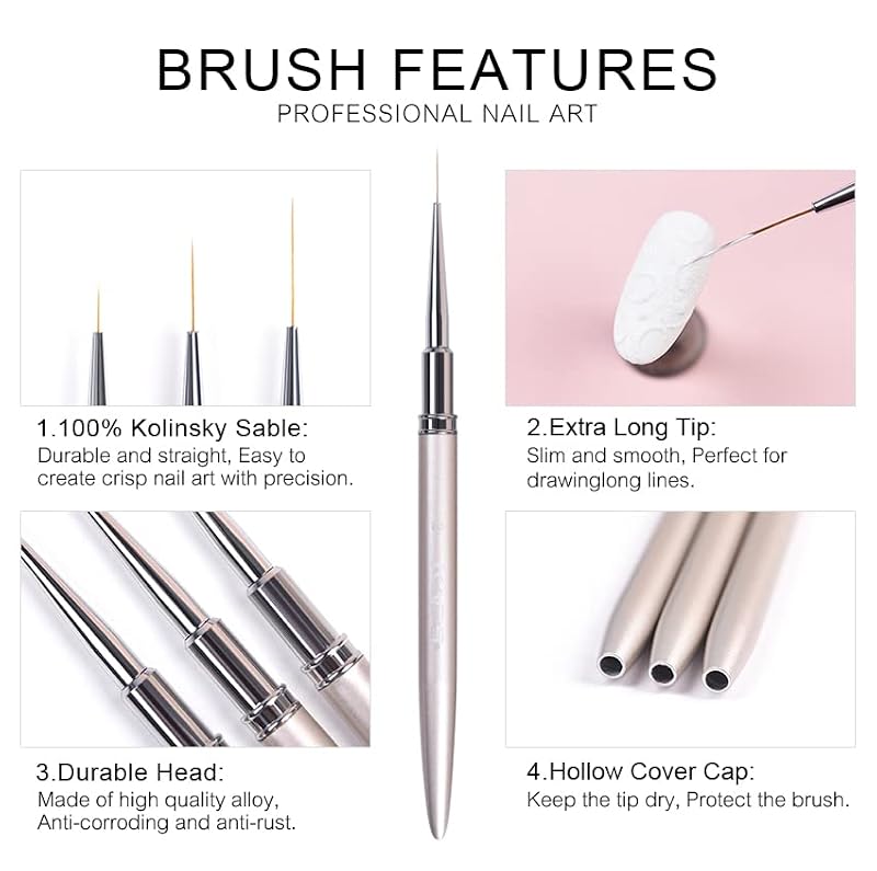 Rolabling Kolinsky Nail Art Liner Brush - 3# Ultra Thin Striping Pen