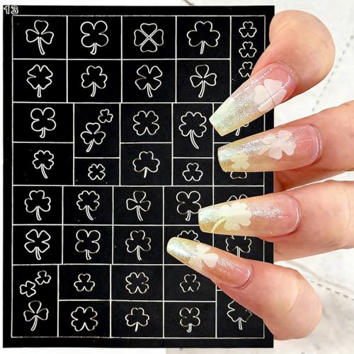 St. Patrick's Day Clover Nail Art Stickers - 3 Sheets Self-Adhesive Decals