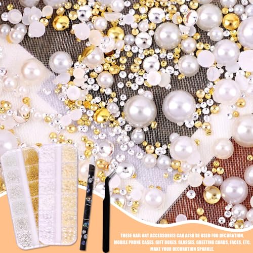 Nail Pearls and Beads Kit with Pickup Pencil and Tweezer