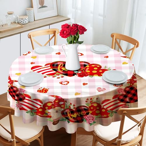 52-Inch Round Valentine's Day Tablecloth with Hearts & Roses