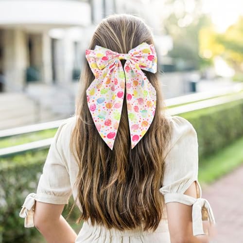 ANBALA 2Pcs Easter Hair Bow Clips, 10 Inch Big Satin Ribbon Barrettes with Tail for Women and Girls