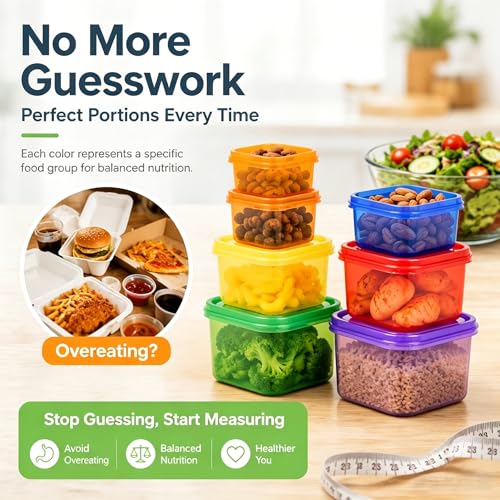 Prefer Green 7 Pcs Portion Control Containers - Color Coded Meal Prep Set
