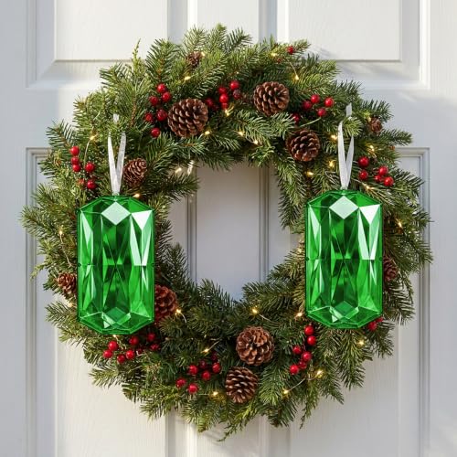 Jumbo Green Gem Ornament Set - 7 x 4 Inches, 2 Pieces, Holiday Decor