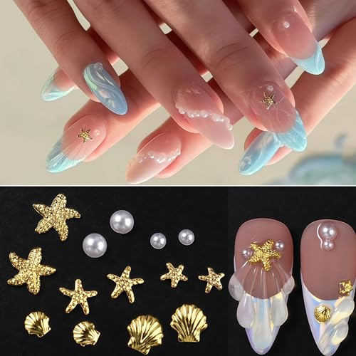 Starfish Nail Charms 3D Beach Seashell Rhinestones 300Pcs
