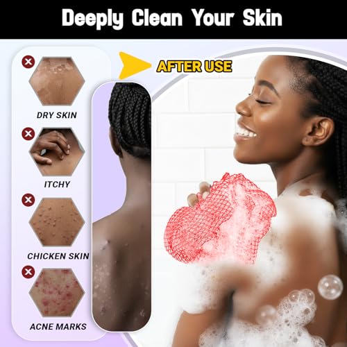 African Exfoliating Net Sponge 2-Pack - Extra Long Body Scrubber for Shower