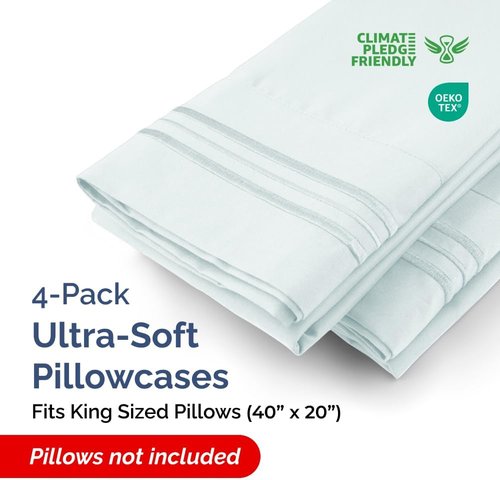 King Pillow Cases by [Brand Name] - Ultra Soft Hotel Quality Covers | Cozy, Wrinkle-Free & Fade Resistant - 4 Piece Set in Ice Blue