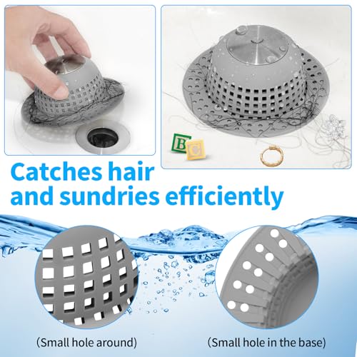 Aluvor Shower Drain Hair Catcher Cover Silver Grey for Bathtub & Sink