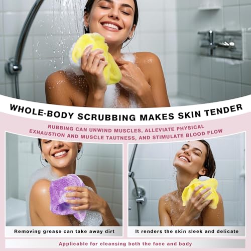 African Net Sponge Exfoliating Washcloths 6-Pack - Yellow, Pink, Purple