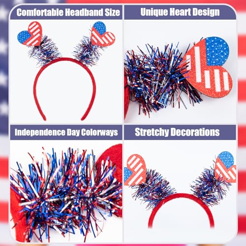 Patriotic 4th of July Headband with USA Flag and Heart Design