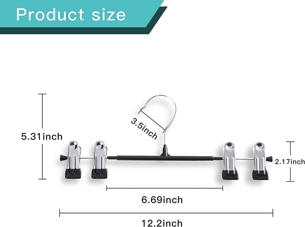 Skiennix 30-Pack Adjustable Pants Hangers - Heavy Duty Non-Slip Clips for Skirts & Trousers | Black