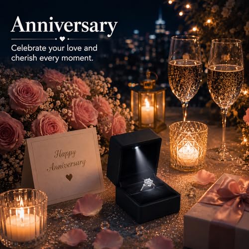 LED Lighted Engagement Ring Box - Matte Black Jewelry Case