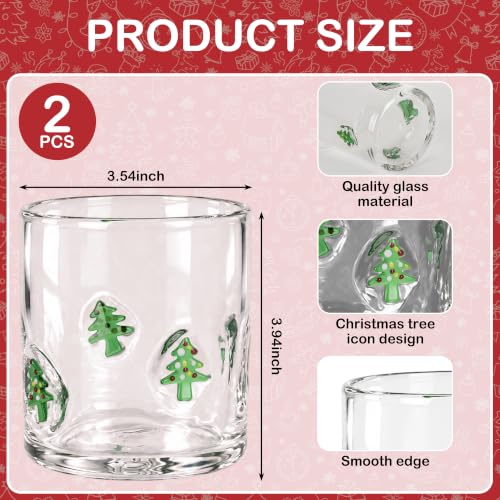 Christmas Tree Icon Juice Glasses - 14 oz Set with Festive Holiday Design - Tree Variation