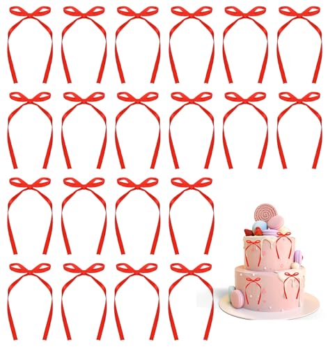 20 Red Cake Bows - Vibrant Ribbon Toppers for Parties & Celebrations