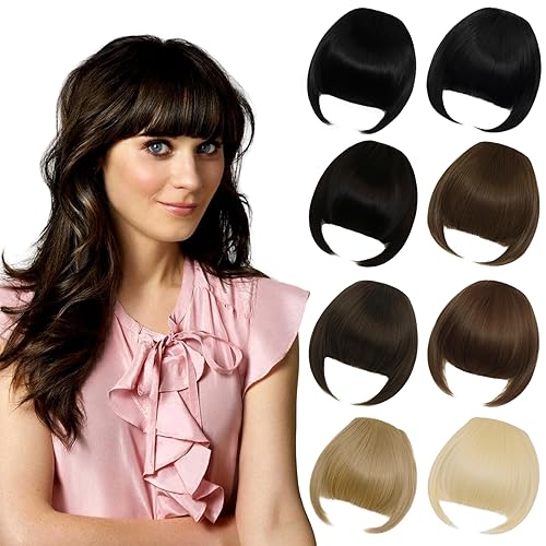 SHEDOWIG Chocolate Brown Clip-In Bangs with Temples Synthetic Hair