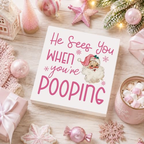 FXEFXE Christmas 8 Pink Wooden Sign Holiday Decor for Home & Office