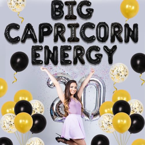Capricorn Birthday Party Decorations & Balloon Banner Set in Black and Gold
